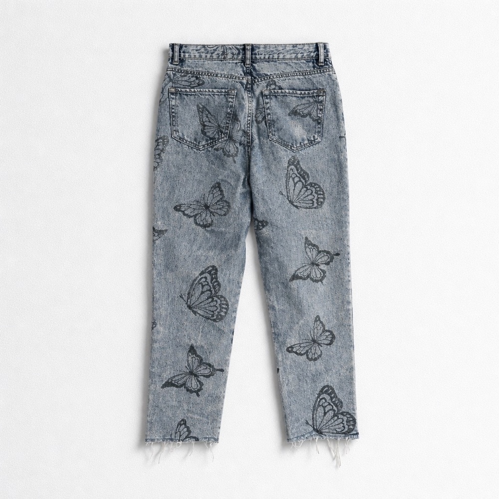 Butterfly Print Blue Jeans - Picture 2 of 6